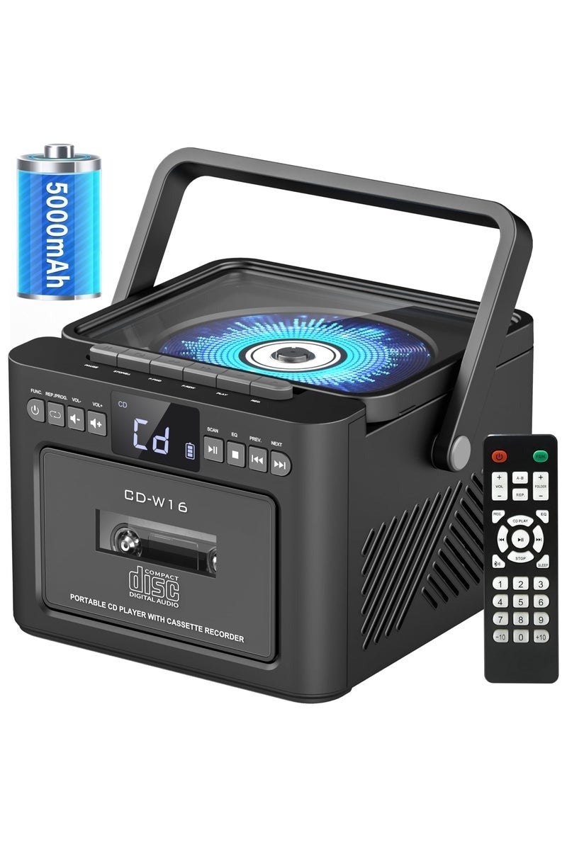 ASIV Portable FM/AM/SW Radio and Music Player, Equipped with USB/SD/BT, High-Quality Tape and CD Player with Low Noise, Built-in Rechargeable Battery and Lightweight Design, Black - Image 1