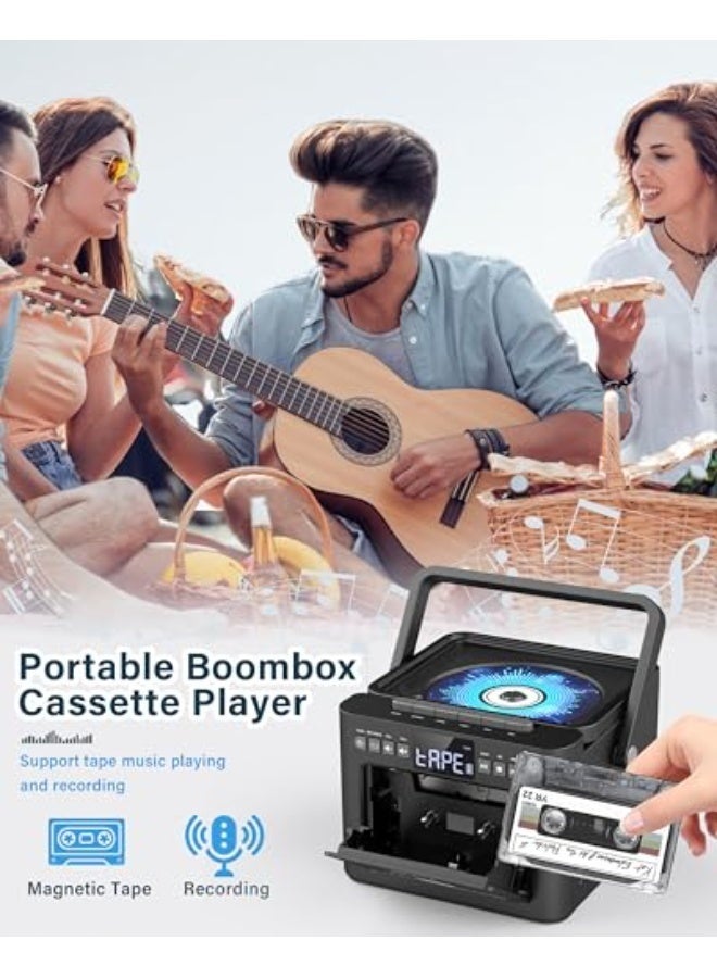 ASIV Portable FM/AM/SW Radio and Music Player, Equipped with USB/SD/BT, High-Quality Tape and CD Player with Low Noise, Built-in Rechargeable Battery and Lightweight Design, Black - Image 4