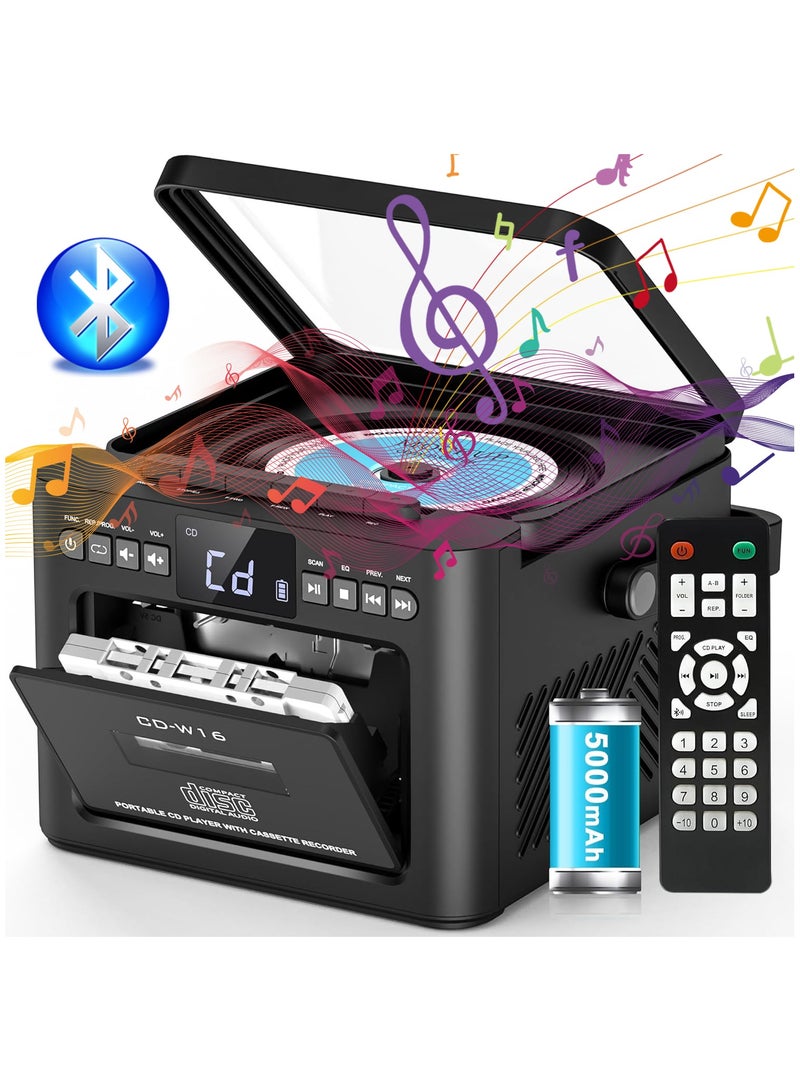 ASIV Portable FM/AM/SW Radio and Music Player, Equipped with USB/SD/BT, High-Quality Tape and CD Player with Low Noise, Built-in Rechargeable Battery and Lightweight Design, Black - Image 1