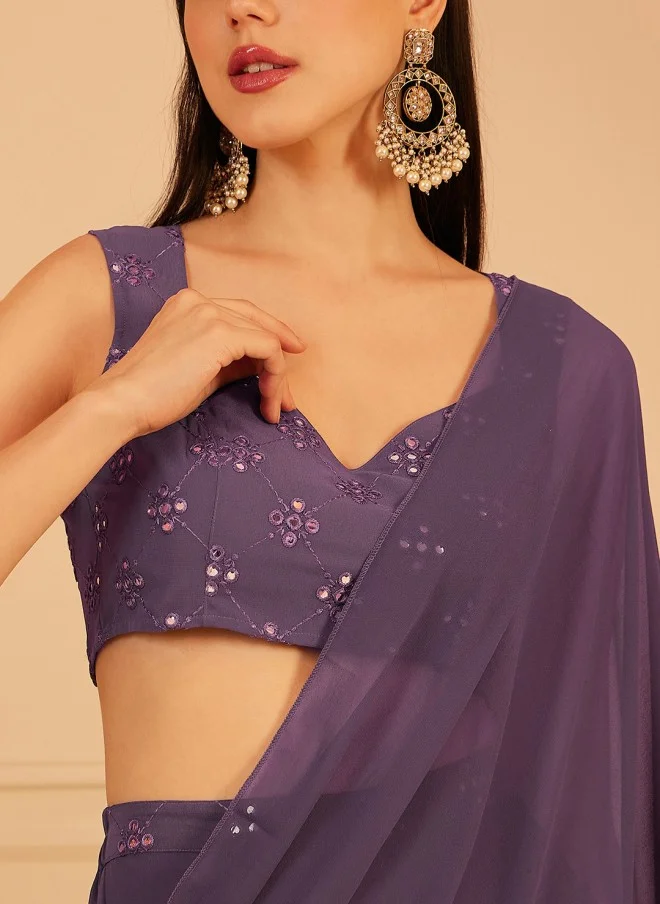 Indo Street Lavender Embellished Crop Top & Palazzos Set for Women