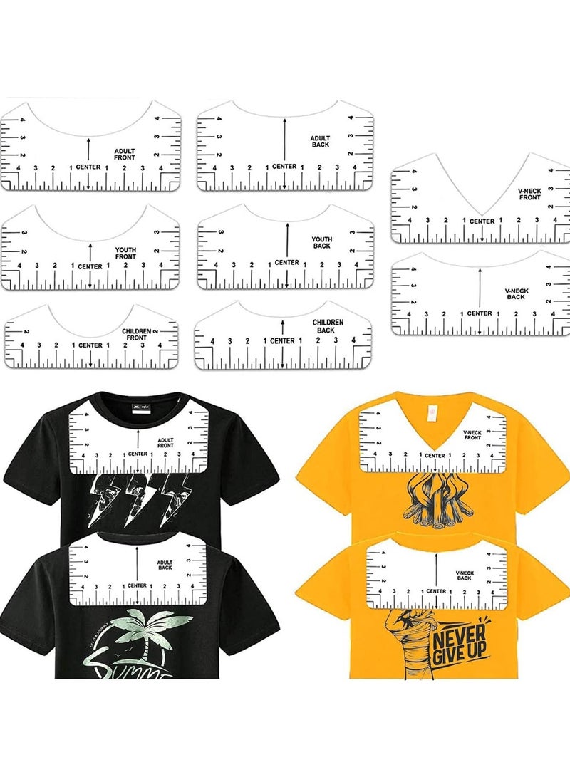 8 Pack White T-Shirt Ruler Guide Set for Heat Transfer Vinyl Tshirt Alignment Center Designs, Round and V-Neck, Front and Back Meet Your Needs, 3 Size Suitable for All Ages  - Image 1