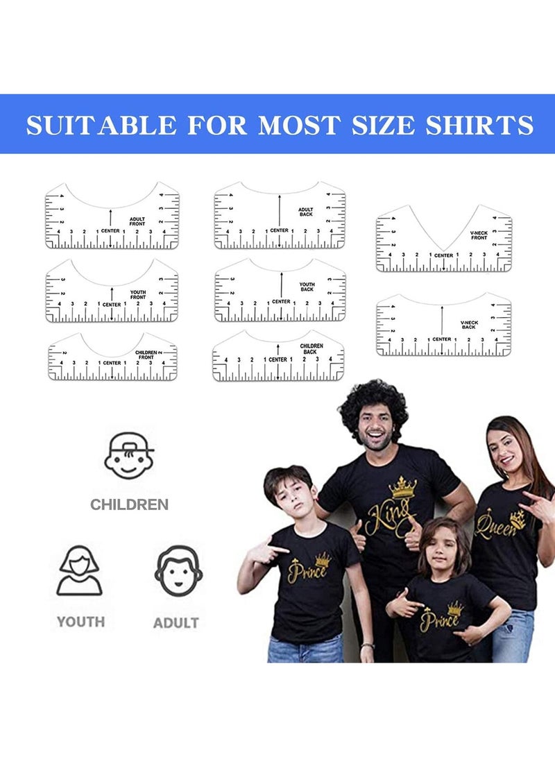 8 Pack White T-Shirt Ruler Guide Set for Heat Transfer Vinyl Tshirt Alignment Center Designs, Round and V-Neck, Front and Back Meet Your Needs, 3 Size Suitable for All Ages  - Image 5