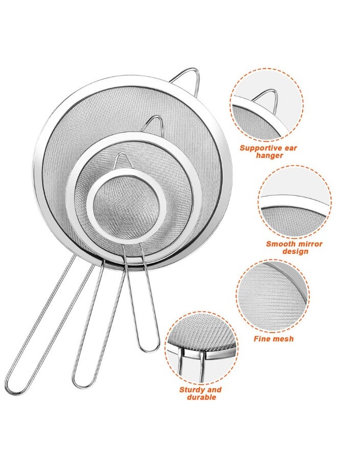تشيس اب 3 قطع من مصافي شبكية فائقة الدقة مع مقبض، مجموعة مصافي معدنية صغيرة ومتوسطة وكبيرة الحجم، مصافي شبكية دقيقة من الفولاذ المقاوم للصدأ للمطبخ والأرز وعصير الكينوا والطعام والدقيق والخبز - Image 4