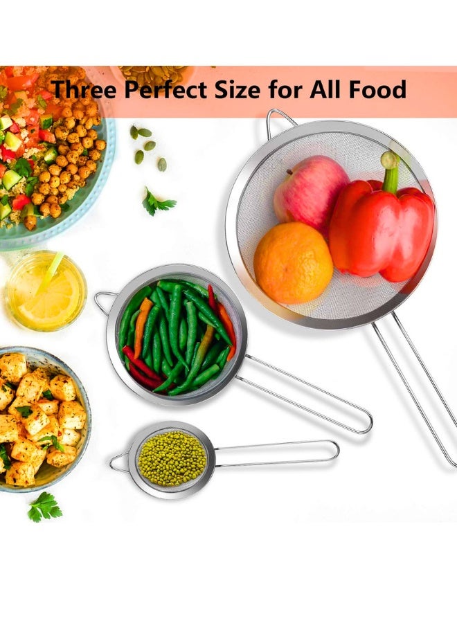 تشيس اب 3 قطع من مصافي شبكية فائقة الدقة مع مقبض، مجموعة مصافي معدنية صغيرة ومتوسطة وكبيرة الحجم، مصافي شبكية دقيقة من الفولاذ المقاوم للصدأ للمطبخ والأرز وعصير الكينوا والطعام والدقيق والخبز - Image 2