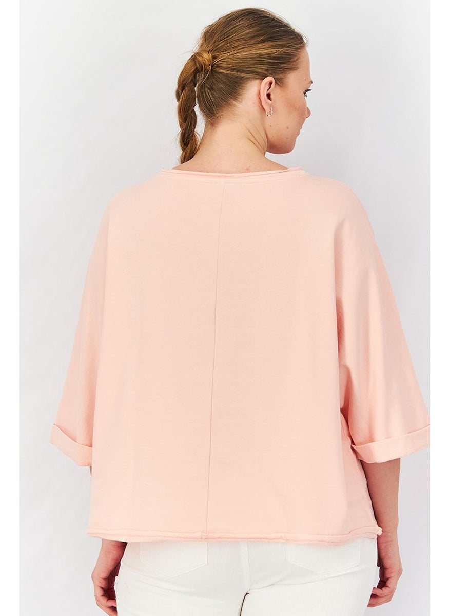 Tchibo Women Round Neck Embroidered Sweatshirt, Pink Combo  - Image 3