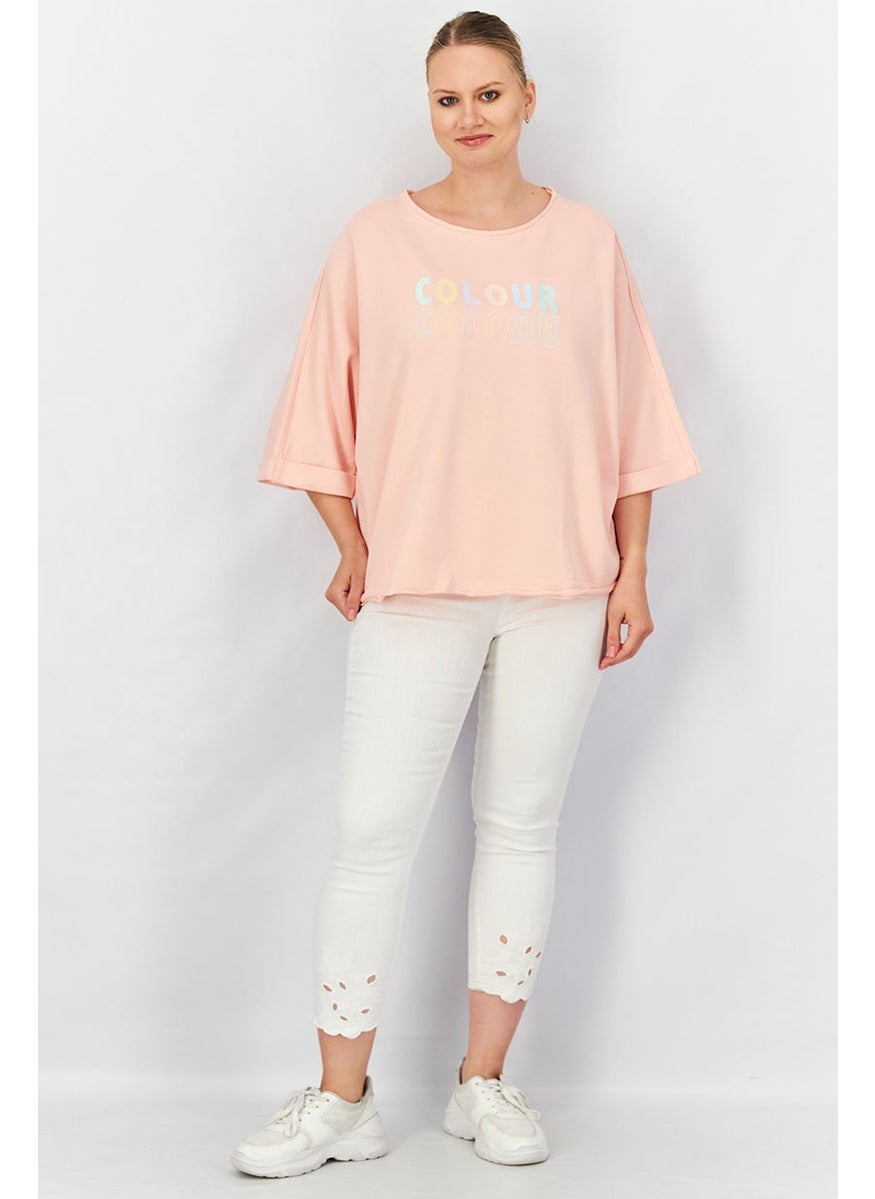 Tchibo Women Round Neck Embroidered Sweatshirt, Pink Combo  - Image 4