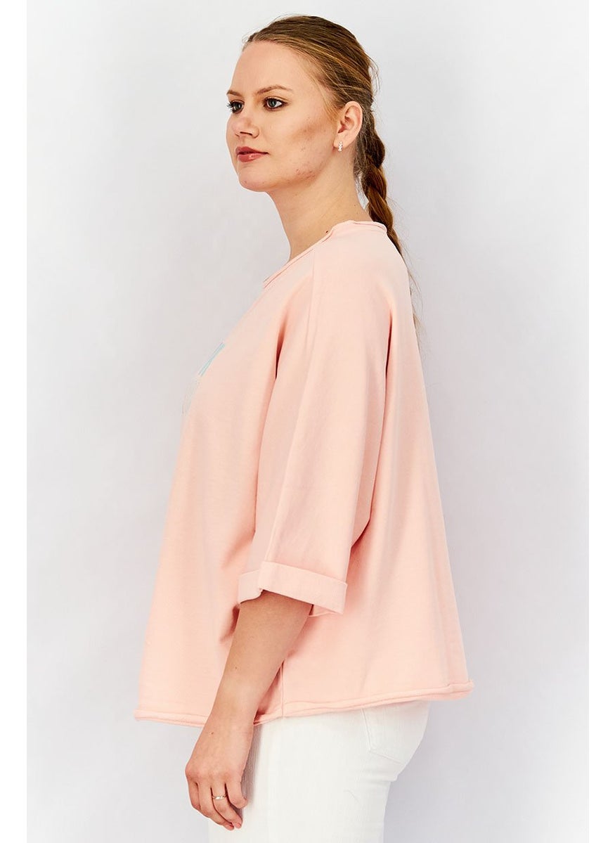 Tchibo Women Round Neck Embroidered Sweatshirt, Pink Combo  - Image 2