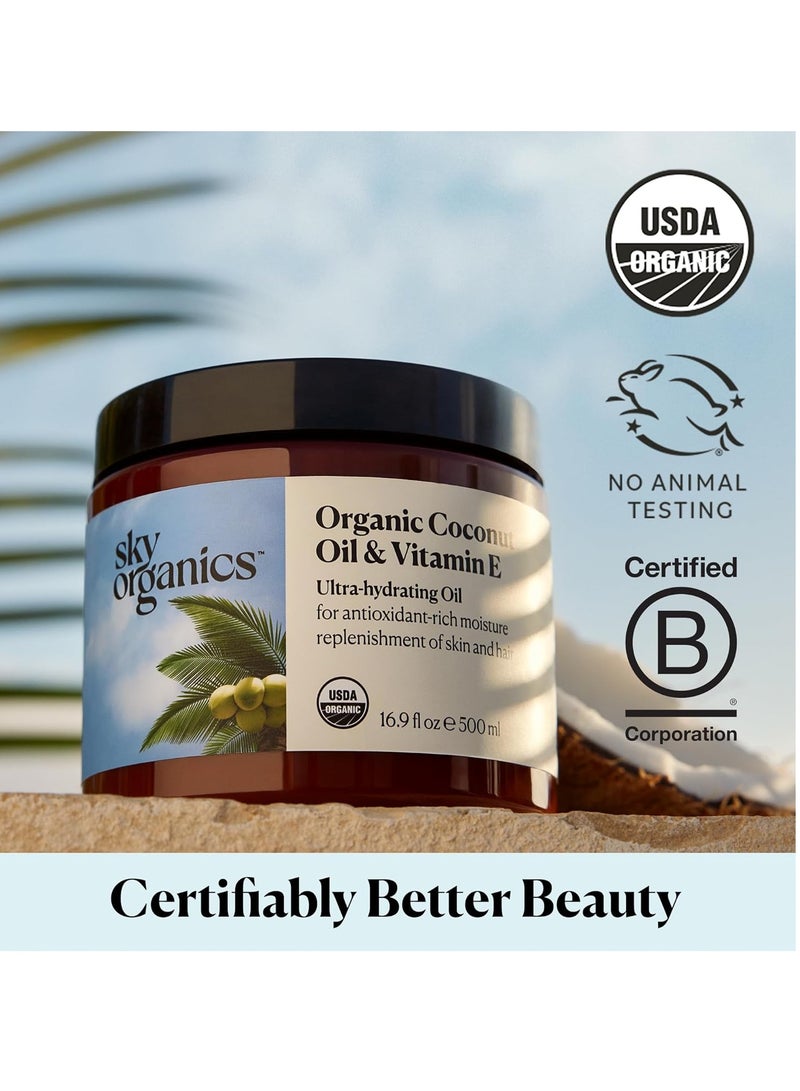 Sky Organics Sky Organics - Organic Coconut Oil & Vitamin E, 16.9 fl oz - Skin & Hair Ultra-Hydrating Oil - Fatty Acids & Antioxidants - Natural, Vegan & Cruelty Free - Skin Care & Hair Care w Ebook - Image 2