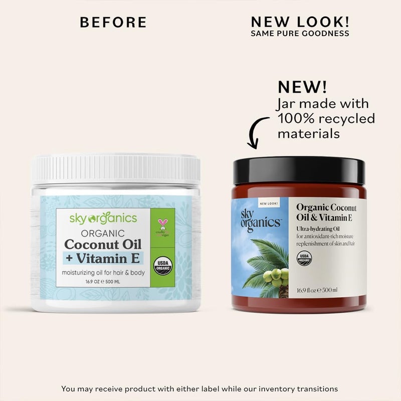 Sky Organics - Organic Coconut Oil & Vitamin E, 16.9 fl oz - Skin & Hair Ultra-Hydrating Oil - Fatty Acids & Antioxidants - Natural, Vegan & Cruelty Free - Skin Care & Hair Care w Ebook - Image 2