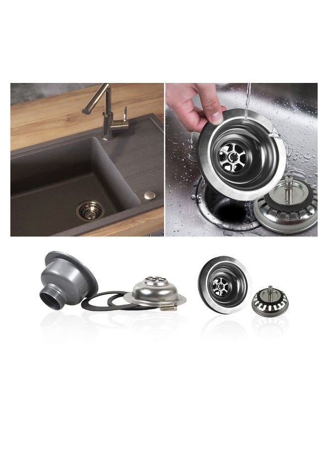 Generic - Kitchen Sink Collection, Stainless Steel Strainer with Sink Drain Strainer Assembly Kitchen Sink Basket Waste Plug Sink Accessories, 114mm - Image 1