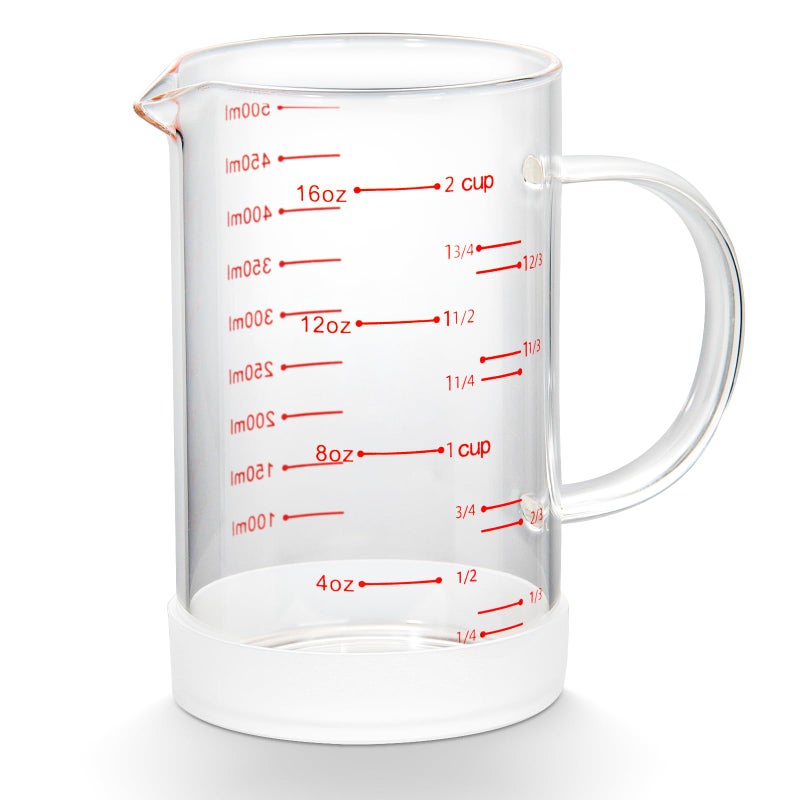77L 2 Cup Glass Measuring Cup with Handle High Borosilicate Glass Measuring Cup with VShaped and Three Scales Cup OZ ML Glass Liquid Beaker with Silicone Base DoubleSided Measure Scales