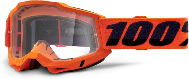 100% Accuri 2 Motocross & Mountain Biking Adult Goggles - Neon/Orange with Clear Lens