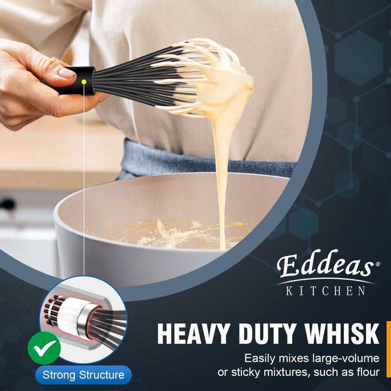 Eddeas Silicone Whisk - Non Scratch Whisks for Cooking, 500°F Heat Resistant Siliocne Wisk tool, Heavy Duty Kitchen Whisks, for Blending, Beating, set of 4 (5+7+9+11 inch) Black - Image 4
