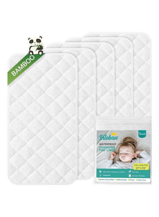 Biloban Changing Pad Liner 5 Pack (Improved Thickness) Superior Bamboo Terry Surface Waterproof & Absorbent Diaper Changing Pad Liners - Image 1
