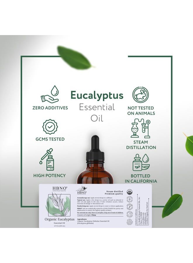 hbno California Bottled Organic Eucalyptus Essential Oil (Globulus) - 4 fl oz (120ml) - USDA Certified Organic - Ideal for Diffuser, Hair, Face, Skin Care, Aromatherapy, Scalp & Body Massage - Image 4