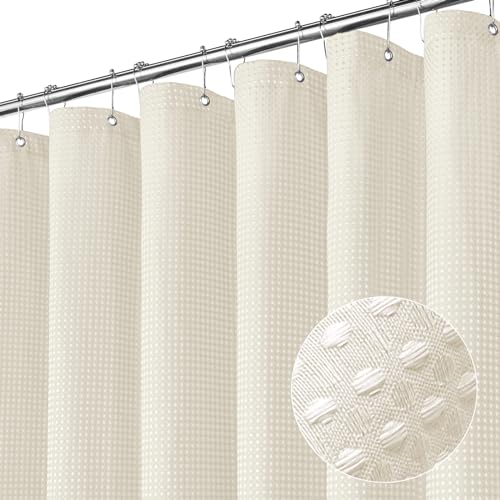 MitoVilla Extra Long Shower Curtain 72 x 84, Beige Waffle Fabric 84 inch Shower Curtain, Farmhouse XL Shower Curtains for Bathroom Decor, Luxury Weighted Shower Curtain 84 inch, Cream - Image 2
