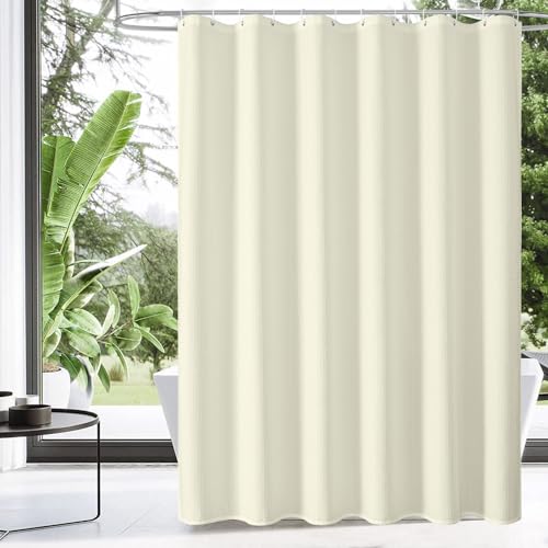 MitoVilla Extra Long Shower Curtain 72 x 84, Beige Waffle Fabric 84 inch Shower Curtain, Farmhouse XL Shower Curtains for Bathroom Decor, Luxury Weighted Shower Curtain 84 inch, Cream - Image 1