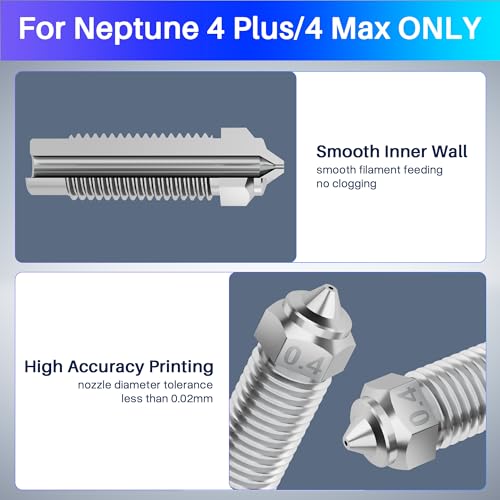 ELEGOO 5pcs Harden Steel Nozzles for Neptune 4 Plus/Max, Wear-Resistant 3D Printer Nozzles 0.4mm/0.6mm/0.8mm Multi Sizes with DIY Tools - Image 3