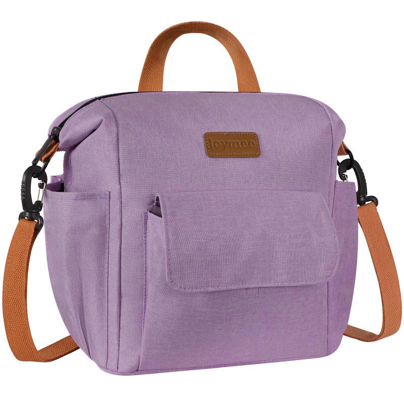 Joymee Lunch Bag Women Insulated Lunch Box with Adjustable Shoulder Strap Large Reusable Leakproof Spacious Cooler Tote for Women Men Adult with Bottle Holder and Side Pockets 08 Purple