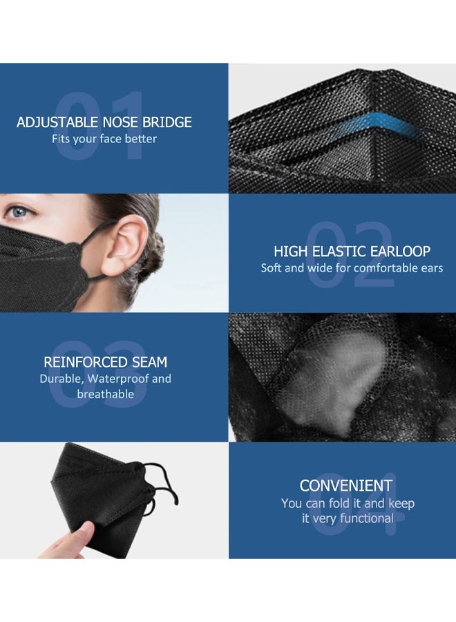 20 PCS Willow Leaf-Shaped Mask, Disposable Black Masks, 4 Layers Protection Filter Efficiency>95%, Double line Nasal Frame, Highly Elastic Ear Straps, Breathable Comfort, Suitable Men Women Daily Use - Image 4