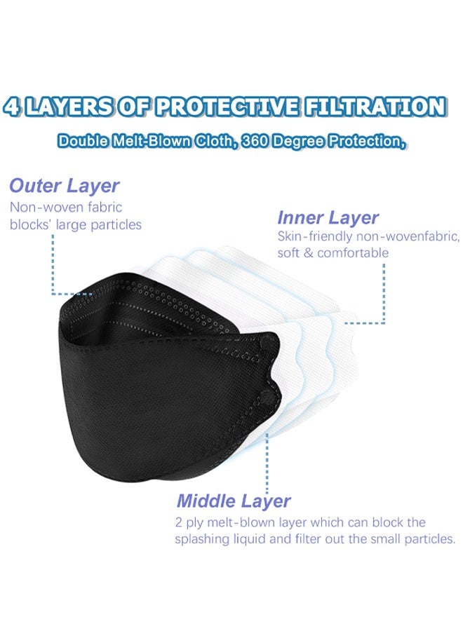 20 PCS Willow Leaf-Shaped Mask, Disposable Black Masks, 4 Layers Protection Filter Efficiency>95%, Double line Nasal Frame, Highly Elastic Ear Straps, Breathable Comfort, Suitable Men Women Daily Use - Image 3