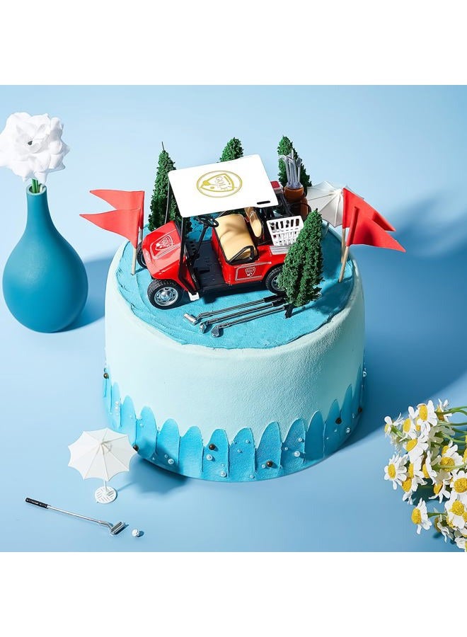 Leitee 21 Pcs Golf Cake Topper Golf Cake Decoration Golf Cupcake Topper Include Mini Golf Cart Toy Red Flag Golf Ball Green Tree Golf Club Sun Umbrella for Golf Themed Birthday (Red,Classic) - Image 4