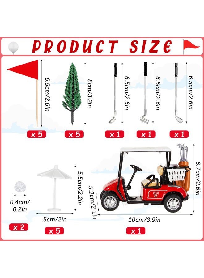 Leitee 21 Pcs Golf Cake Topper Golf Cake Decoration Golf Cupcake Topper Include Mini Golf Cart Toy Red Flag Golf Ball Green Tree Golf Club Sun Umbrella for Golf Themed Birthday (Red,Classic) - Image 2