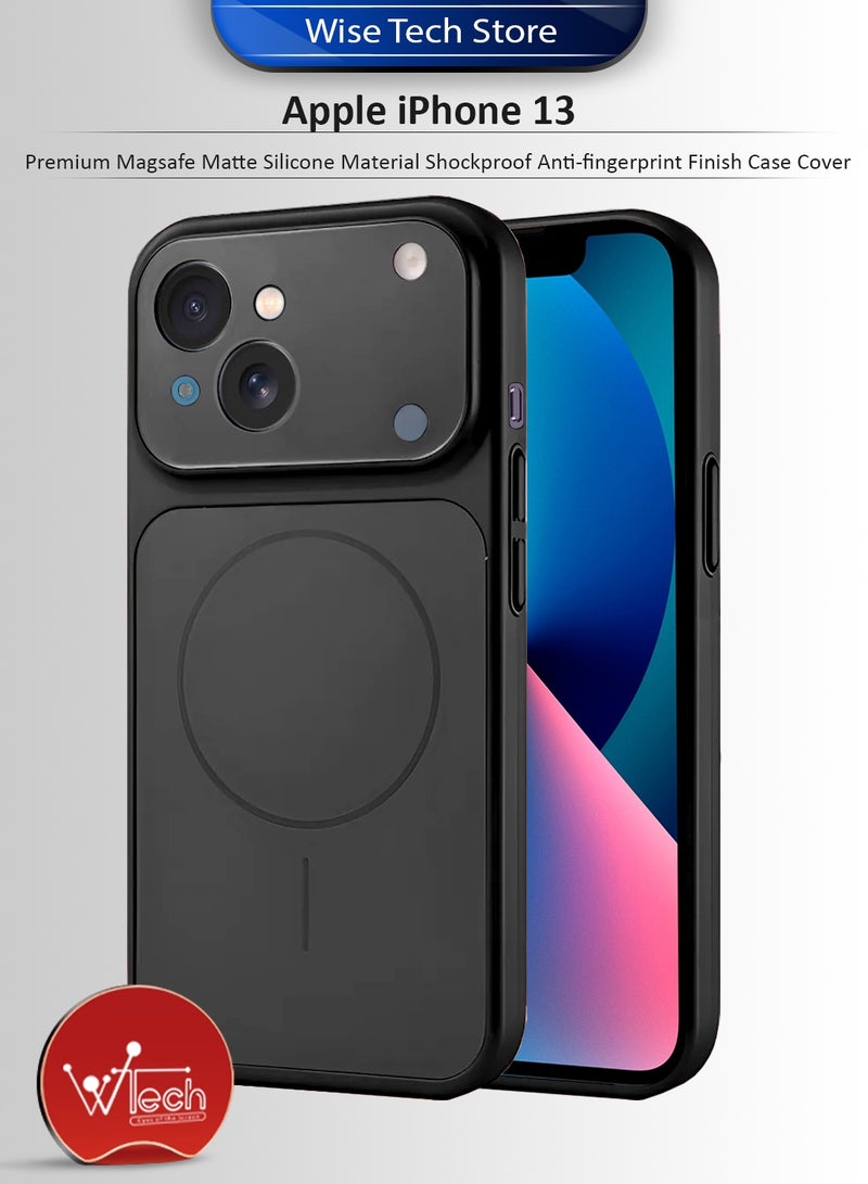 دبليو تيك غطاء حماية لهاتف آبل آيفون 13 2021 بكماليات Magsafe، مصنوع من السيليكون المطفي، مقاوم للصدمات وذو سطح مقاوم للبصمات (MCRPSN) - أسود - Image 1
