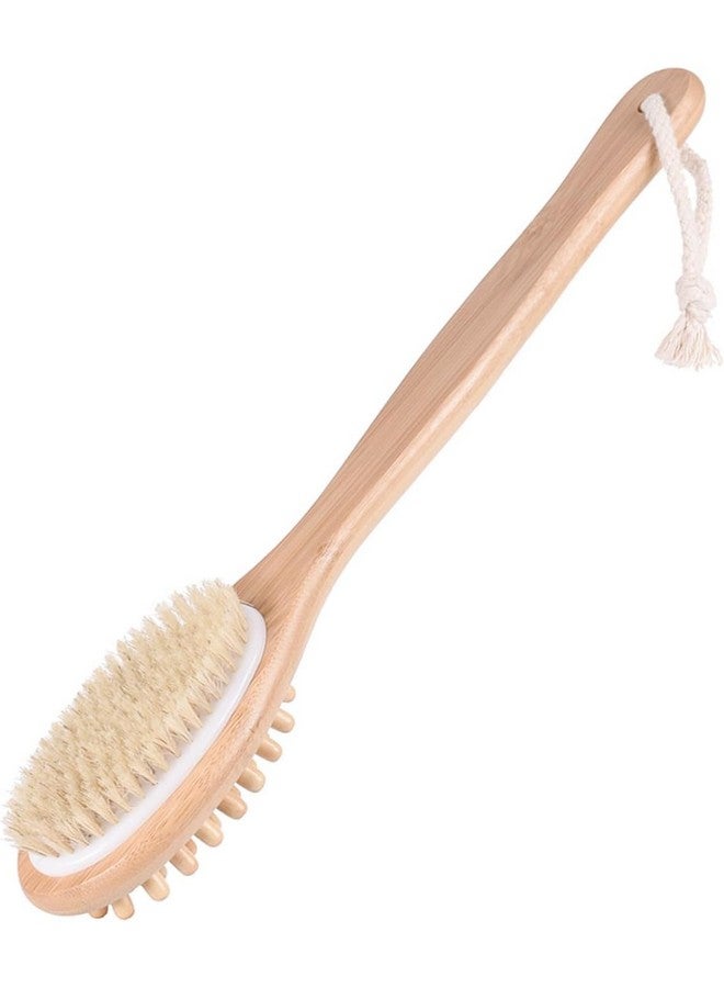 STORE77® Massage Brushe Back Easy Clean Sided Natural Bristles Brush Scrubber Long 2-in-1 Handle Wooden SPA Shower Brush Bath Body - Image 1