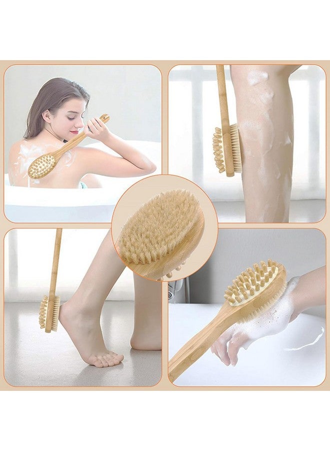 STORE77® Massage Brushe Back Easy Clean Sided Natural Bristles Brush Scrubber Long 2-in-1 Handle Wooden SPA Shower Brush Bath Body - Image 5