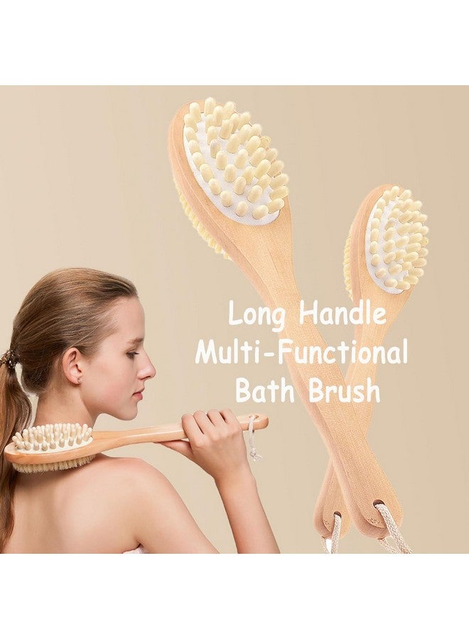 STORE77® Massage Brushe Back Easy Clean Sided Natural Bristles Brush Scrubber Long 2-in-1 Handle Wooden SPA Shower Brush Bath Body - Image 3