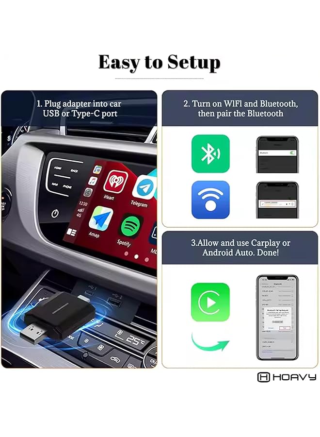 HOAVY 2-In-1 Wireless Carplay And Android Auto Adapter, 5Ghz Smart Car Adapter, Compatible With 99% Built-In Carplay And Built In Android Auto Vehicles  - Image 3