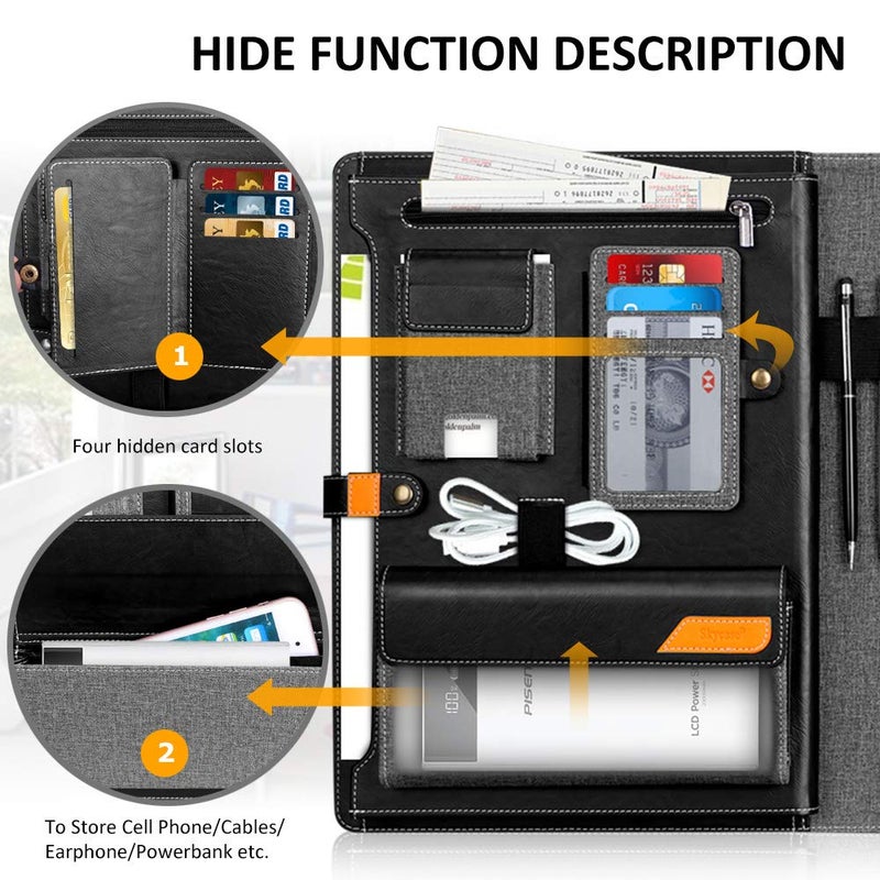 Skycase Padfolio Portfolio Case,Skycase Business Portfolio Folder,Interview/Conference/Legal Document Organizer with Letter/A4 Size Clipboard,Internal Holder for iPad/Tablet (up to 12.9")Document Sleeve-Black - Image 3