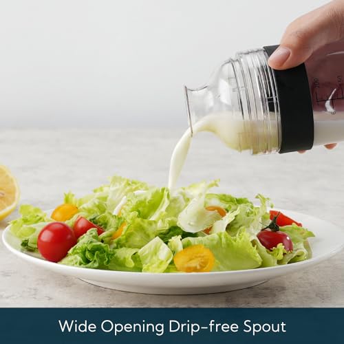 KITCHENDAO 2 in 1 Salad Dressing Shaker Container with Juicer, Pour Spout, LeakprooF, Soft Grip, Dishwasher Safe, Homemade Oil and Vinegar Salad Dressing Bottle Mixer Dispenser, BPA Free 1 Cup, Black - Image 3