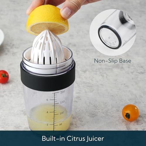 KITCHENDAO 2 in 1 Salad Dressing Shaker Container with Juicer, Pour Spout, LeakprooF, Soft Grip, Dishwasher Safe, Homemade Oil and Vinegar Salad Dressing Bottle Mixer Dispenser, BPA Free 1 Cup, Black - Image 2