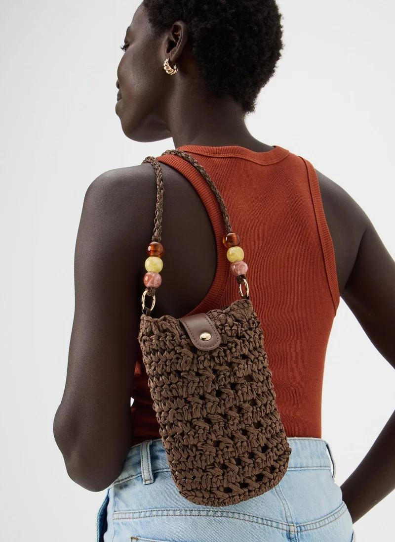 ماتلان Chocolate Brown Straw Phone Bag