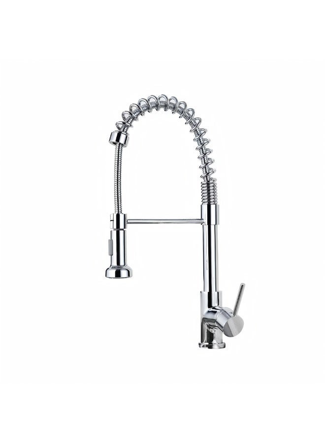 Euro Spring Kitchen Mixer Tap with Pull-Down Sprayer – High-Arch Spring Neck, Dual-Mode Nozzle & Single Handle Control | Chrome Finish Sink Faucet - Image 1