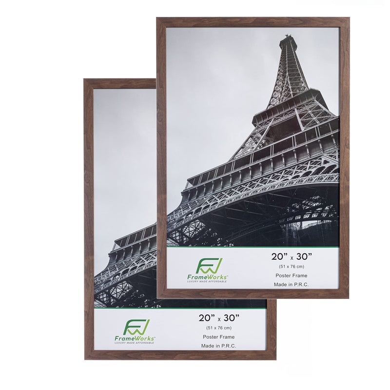 FrameWorks 20x30 Wooden Poster Frame Classic Dark Oak Matte Edged Frames wShatterproof Acrylic Glass Photos Posters Prints Wall Decor  Home Office Gallery Display  Dark Oak  2 Pack