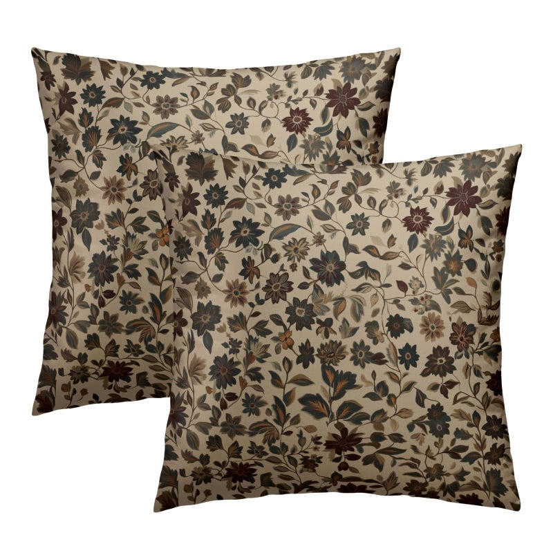 Evlaschin Vintage Floral Pillow Covers 18x18in, Rustic Boho Flowers Throw Pillowcases Set of 2, Abstract Art Design Cotton Cushion Cover for Sofa Couch Indoor Outdoor Farmhouse Decor - Image 2