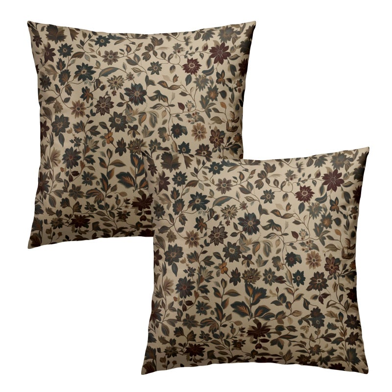 Evlaschin Vintage Floral Pillow Covers 18x18in, Rustic Boho Flowers Throw Pillowcases Set of 2, Abstract Art Design Cotton Cushion Cover for Sofa Couch Indoor Outdoor Farmhouse Decor - Image 1