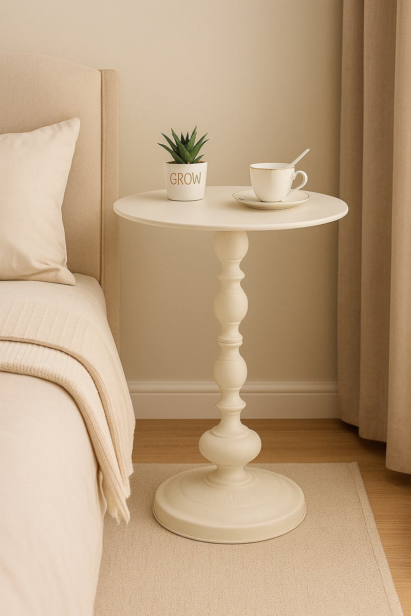 RATSAW Metal Round Side Table Sofa Coffee Table Vintage Service Table Desk for Living Room Bedroom Office White  - Image 1