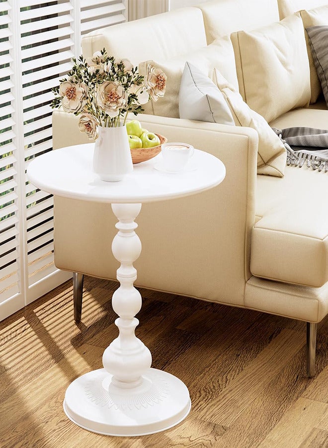 RATSAW Metal Round Side Table Sofa Coffee Table Vintage Service Table Desk for Living Room Bedroom Office White  - Image 2