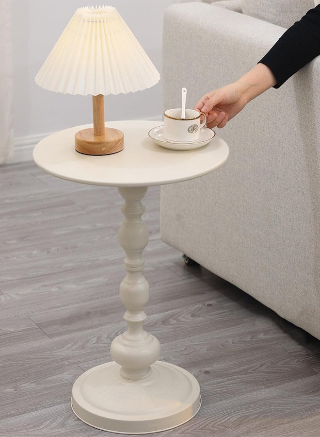 RATSAW Metal Round Side Table Sofa Coffee Table Vintage Service Table Desk for Living Room Bedroom Office White  - Image 3