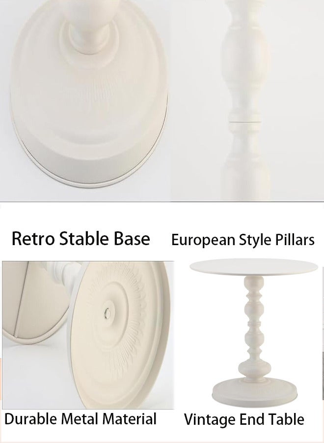 RATSAW Metal Round Side Table Sofa Coffee Table Vintage Service Table Desk for Living Room Bedroom Office White  - Image 4