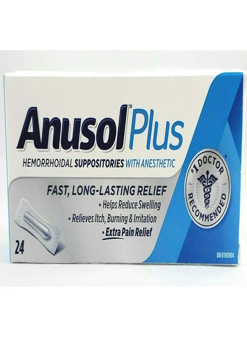Plus Hemorrhoidal Suppositories Pain Relief - Pack of 24