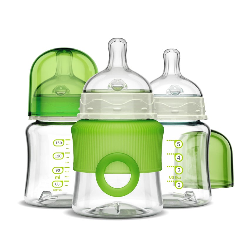 Smilo Baby Bottle Set with Stage 0 Slow Flow Anti Colic Nipple, 5 Oz / 150 ml Capacity, 3X Pack of Anti Colic Baby Bottles 0-3 Months - Glow in The Dark - Image 1