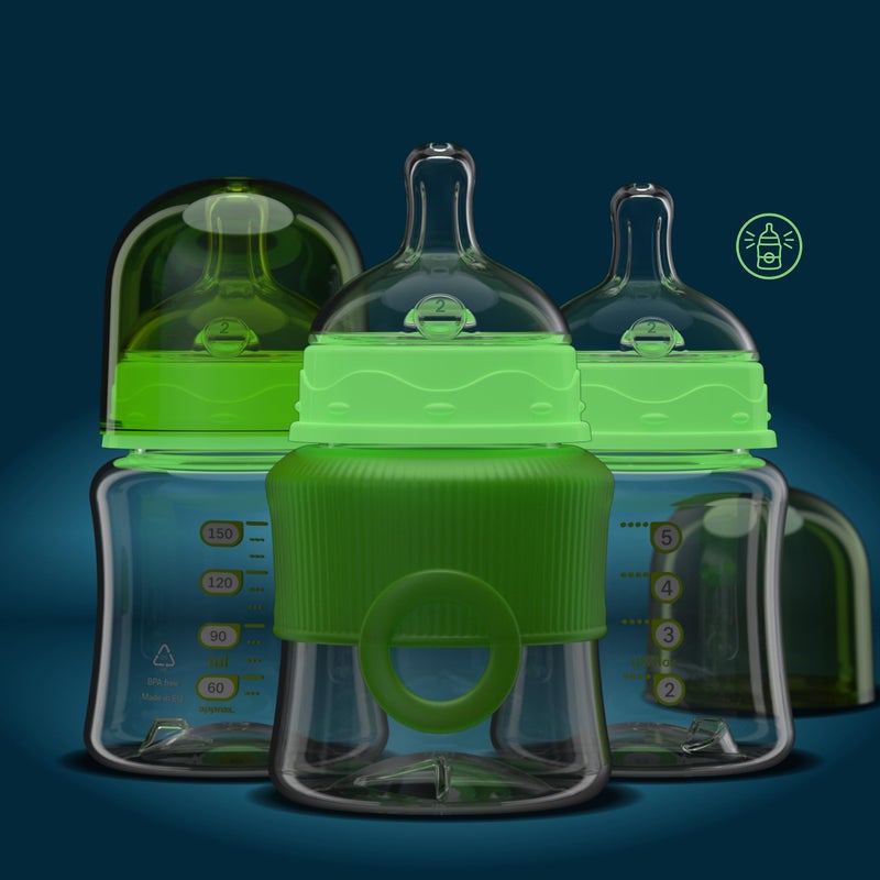 Smilo Baby Bottle Set with Stage 0 Slow Flow Anti Colic Nipple, 5 Oz / 150 ml Capacity, 3X Pack of Anti Colic Baby Bottles 0-3 Months - Glow in The Dark - Image 3