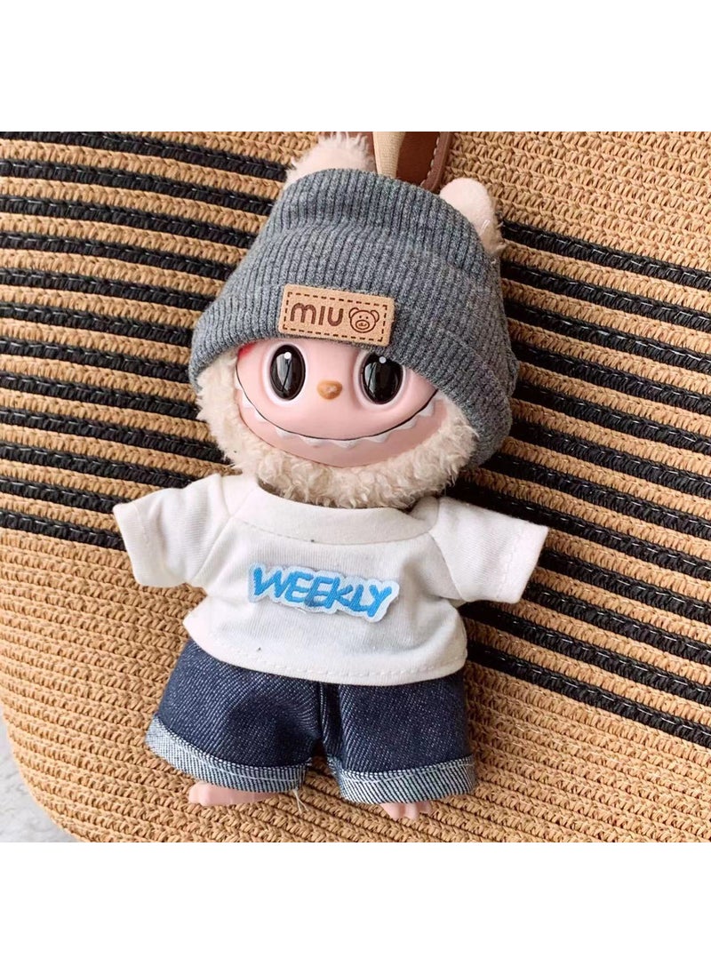 17cm Labubu Keychain Vinyl Doll Dress Clothing White T-shirt hat 