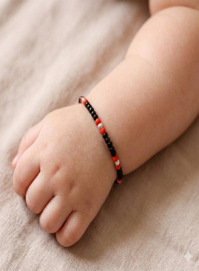 DARSHRAJ 925 Sterling Silver Baby Nazariya Bracelet | Newborn Wristband | Infant Bracelet | Baby Wrist Ornament for Boys & Girls | Wrist Jewelry for Newborn | Silver Balls with Black & Red Beads Wristlet - Image 5