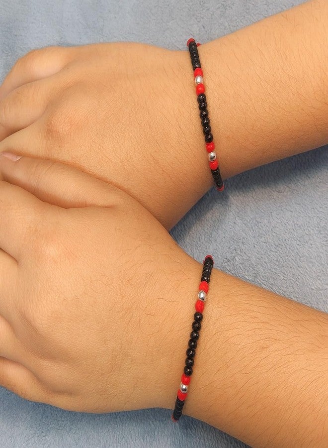 DARSHRAJ 925 Sterling Silver Baby Nazariya Bracelet | Newborn Wristband | Infant Bracelet | Baby Wrist Ornament for Boys & Girls | Wrist Jewelry for Newborn | Silver Balls with Black & Red Beads Wristlet - Image 2